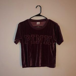 PINK short sleeve velvet crop